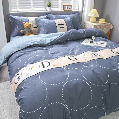 Decorbites™ Geometrisches Blumenmuster-Bettwäsche-Set mit Steppdecke, Bettbezug, Laken und Kissen