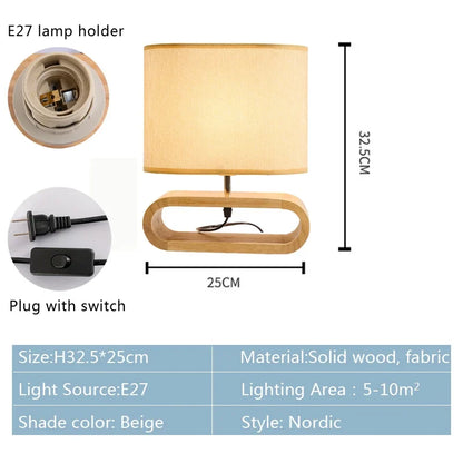 DecorBites™ Creative Nordic Wooden Table Lamp with LED Light and Linen Lampshade