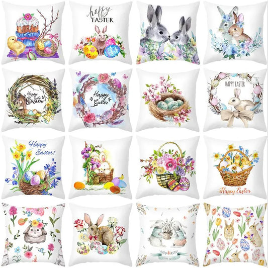 Decorbites™ Osthase & Eier Kissenbezug: Festliche Wohnraumausstattung Blumen-Hasen-Druck Kissenbezug