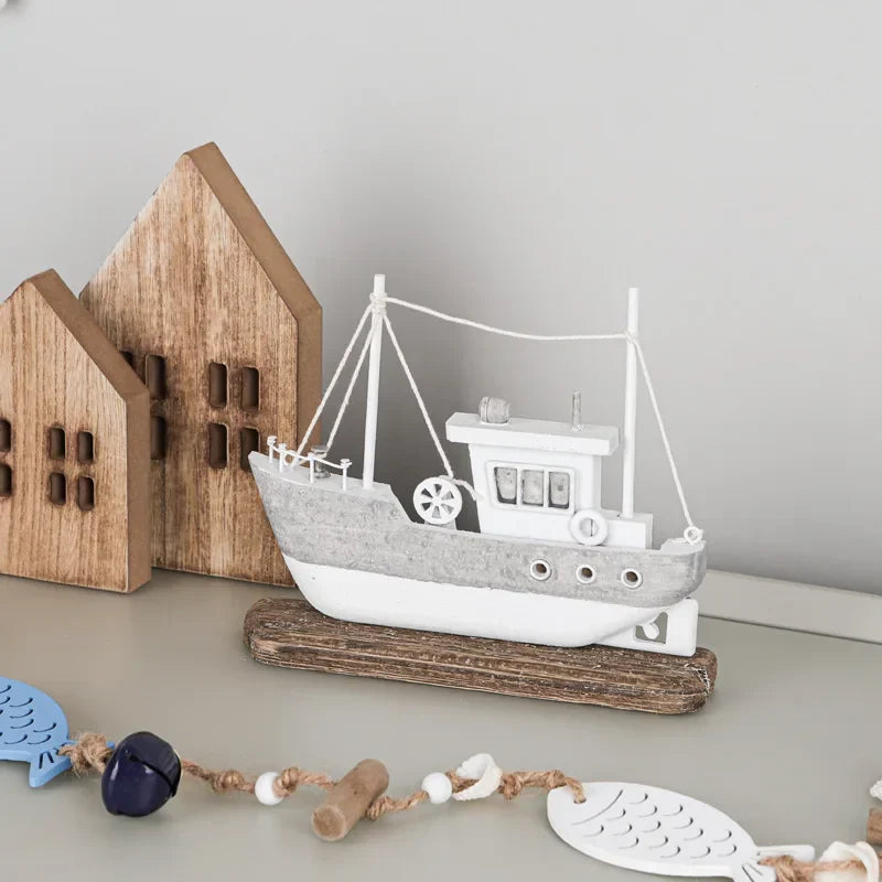 Decorbites™ Küstenholz-Leuchtturm- und Schiffsmodell für mediterrane Heimdekoration