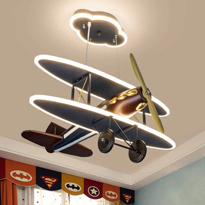 DecorBites™ Iron Aircraft Pendant Light: Creative European Design for Boys' Bedroom, LED Illumination
