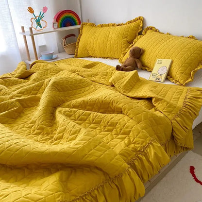 Decorbites™ Koreanischer Stil gewaschene einfarbig gequiltete Decke für Sommer-Bettüberwurf