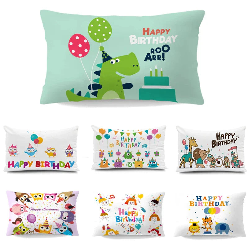 Decorbites™ Dinosaurier-Tier Fröhliches Geburtstags-Kissenbezug - Kinder-Heimdekoration - Kurzer Samt