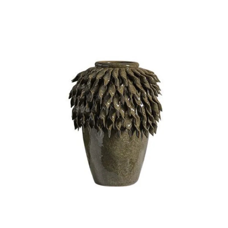 Decorbites™ Blattrelief-Keramikvase: Handgefertigter 3D-Blumenarrangement-Topf
