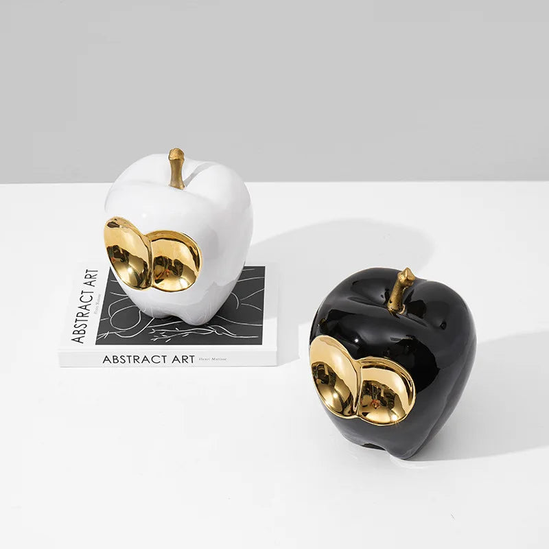 Decorbites™ Goldener Apfel-Skulptur: Abstrakte Keramik-Handarbeit Simuliertes Frucht-Figur Heimdekoration.