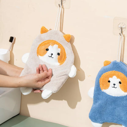 DecorBites™ Coral Plush Cat Microfiber Hand Towel: Cute Quick-Drying Kitchen Bathroom Accessory