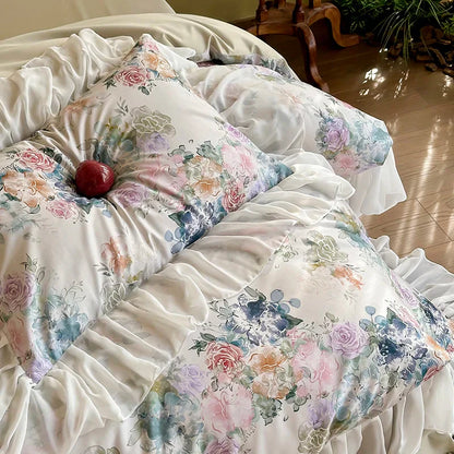 Decorbites™ Französische Blumen-Spitzen-Volants-Prinzessinnen-Bettwäsche-Set aus 1000TC ägyptischer Baumwolle