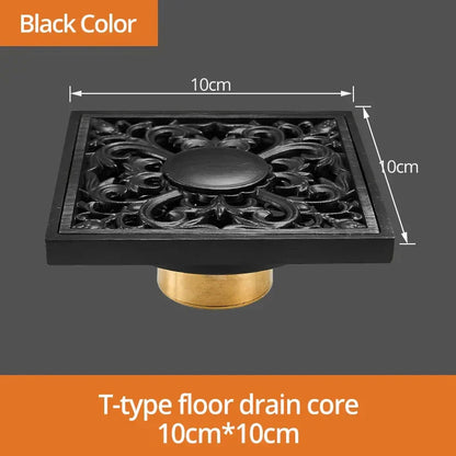 Decorbites™ Schwarze Messing Duschraster Ablauf Abdeckung Boden Quadratisch Kunstvoll Geschnitztes Gitter Becken SY-073R