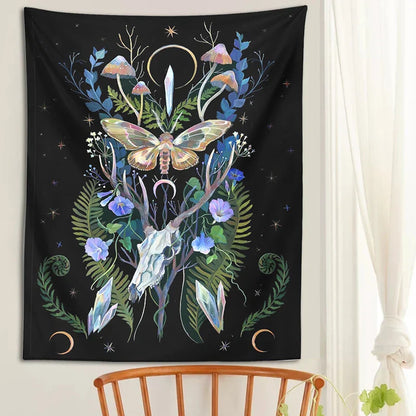 DecorBites™ Deer Skull Mushroom Moon Wall Hanging Psychedelic Tapestry Witchcraft Decor