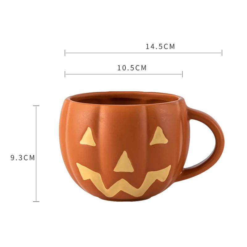 Decorbites™ Halloween-Kürbis-Keramikbecher mit retro Emaille-Griff für Kaffee, Milch und Tee