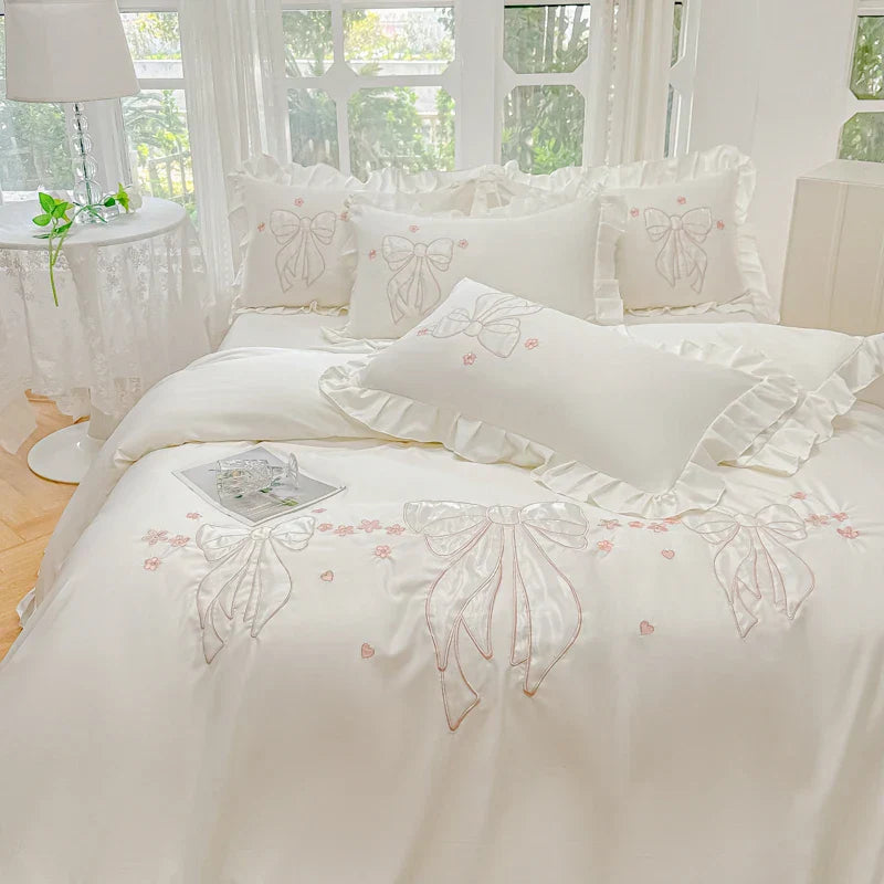 Decorbites™ Eis-Seide-Bestickte Rüschen-Bettwäsche-Set mit kühlendem und hautfreundlichem Gefühl
