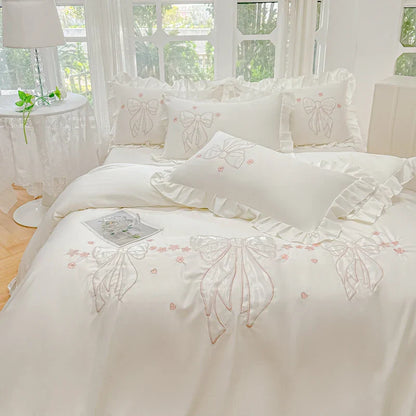 Decorbites™ Eis-Seide-Bestickte Rüschen-Bettwäsche-Set mit kühlendem und hautfreundlichem Gefühl