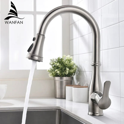 DecorBites™ Gold Kitchen Faucet Single Handle Pull Out Tap Mixer Swivel Water Mixer