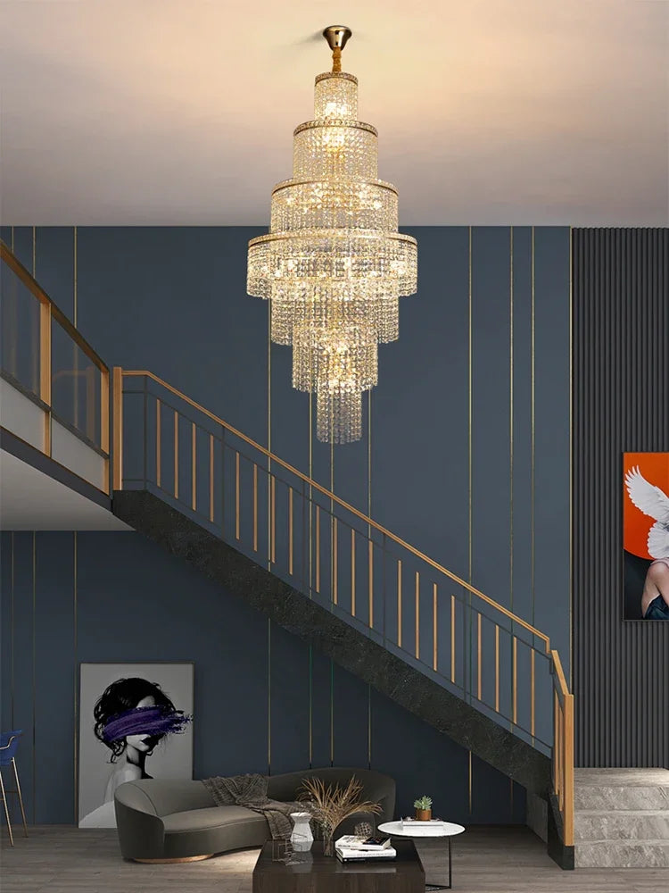 Golden Crystal Ceiling Chandelier Dia100cm High Ceiling