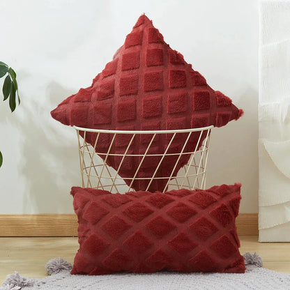 DecorBites™ Geometric Diamond Pattern Plush Cushion Cover for Stylish Home Decor