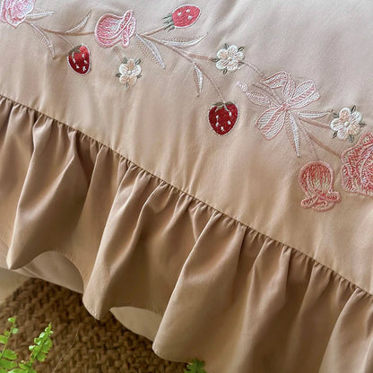 Decorbites™ Koreanische Prinzessin-Stil Besticktes Bettwäsche-Set mit Plissierter Volants aus Ägyptischer Baumwolle