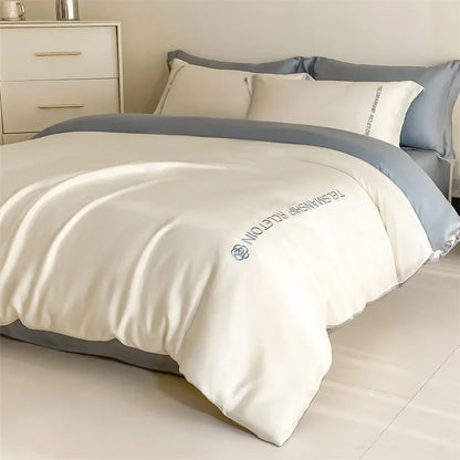 DecorBites™ Cotton Embroidery Bedding Set, 4Pcs Duvet Cover Kit for Double Bed