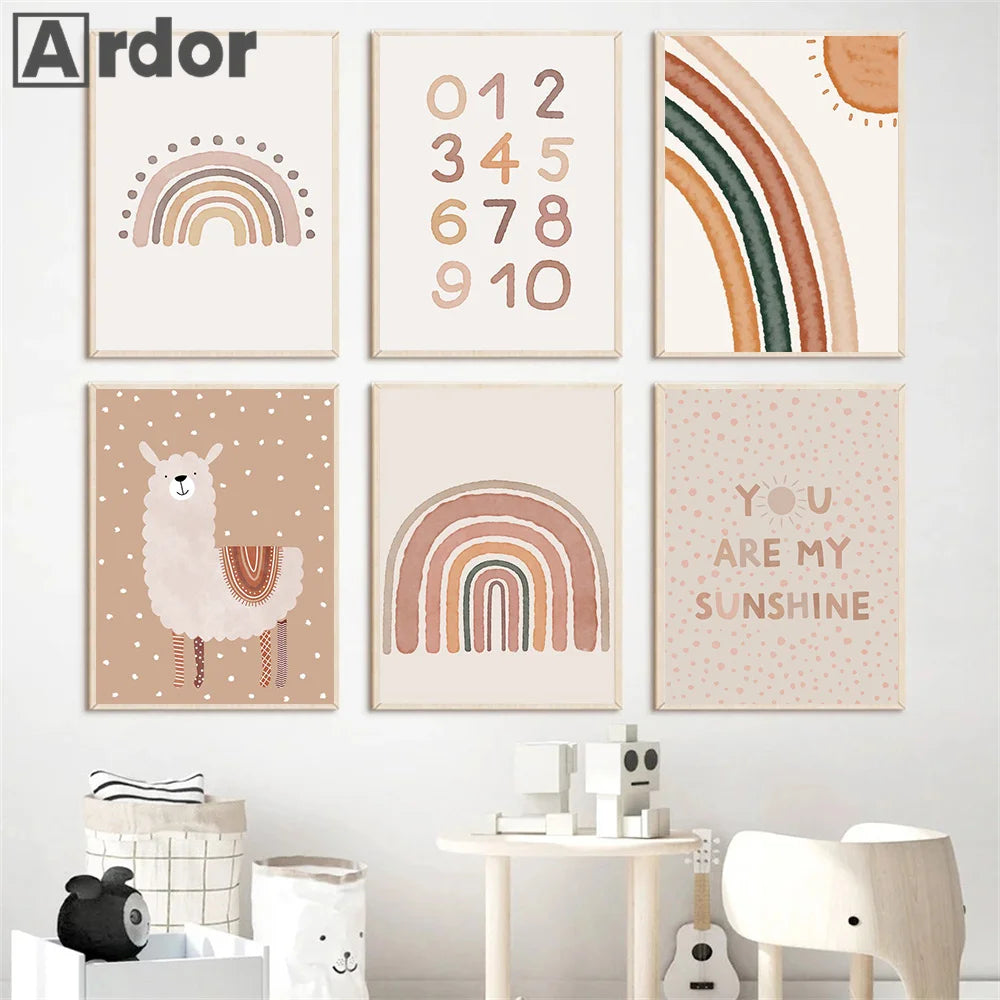 Alpaca Unicorn Rainbow Bear Heart Poster Alphabet Quotes Prints Boho Nursery Wall Art Canvas Painting Pictures Kids Room Decor