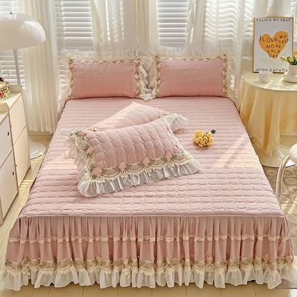 Decorbites™ Koreanische Prinzessinnen-Bettwäsche: Blumen, Spitze, Rüschen, Stickerei, Steppung, Bettbezug, Überdecke