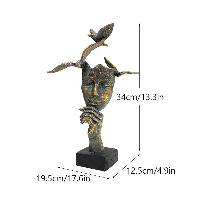 DecorBites™ Golden Mask Bird Figurine Statue for Home Office Decor
