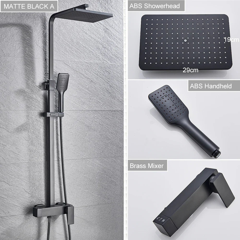 Decorbites™ Schwarze Messing-Duscharmatur mit 8" Regendusche und Wannenarm