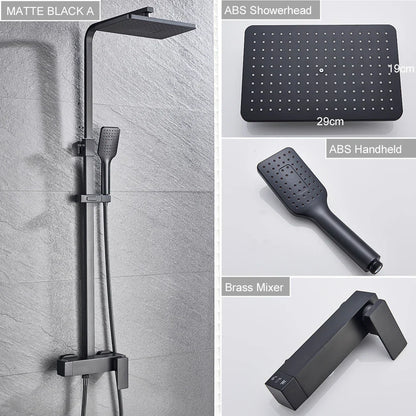 Decorbites™ Schwarze Messing-Duscharmatur mit 8" Regendusche und Wannenarm