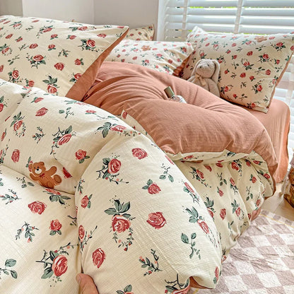 DecorBites™ Cotton Flower Printed Comforter Set: Breathable Double-Layer Yarn, Soft Bedding for Girls