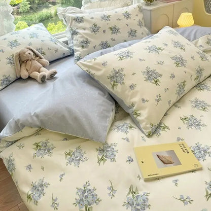 DecorBites™ Double-Sided Floral Print Cotton Bedding Set - Queen Size Soft Duvet Cover Set