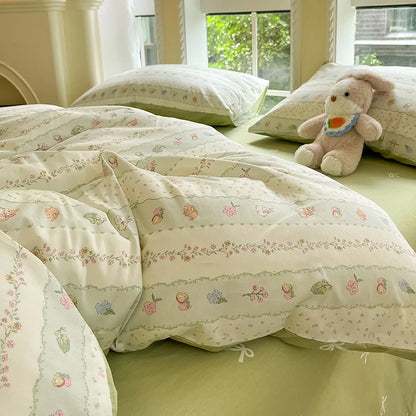 DecorBites™ Grid Print Cotton Bedding Set for Single Double Beds