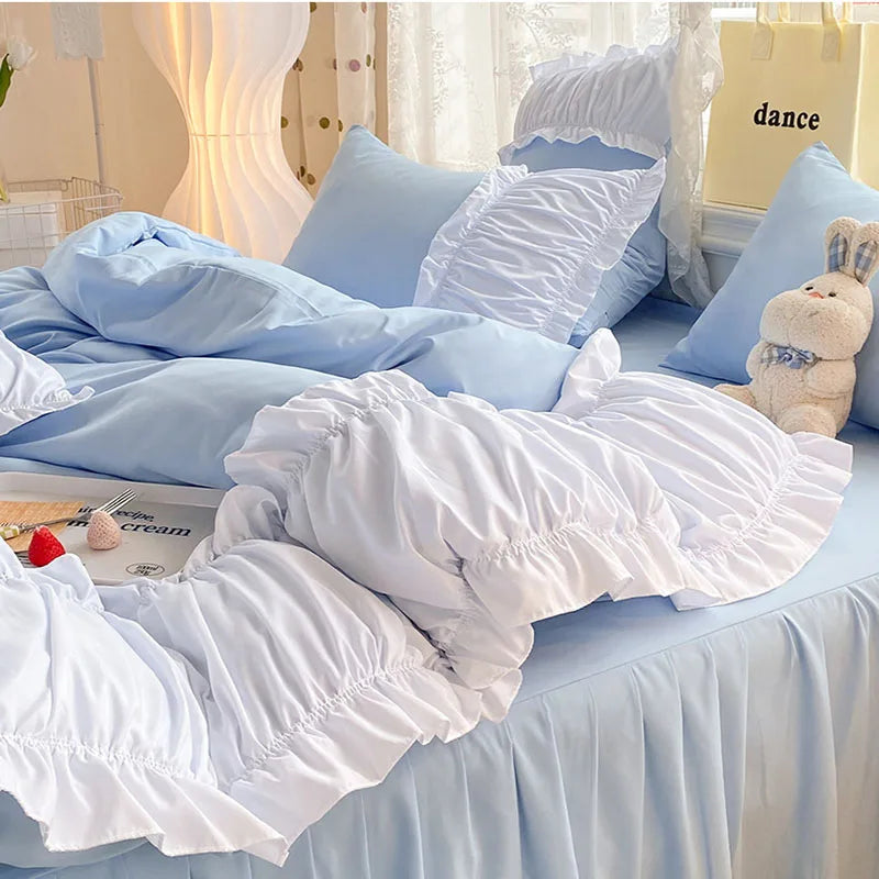 Decorbites™-Spitzenbesatz-Bettwäsche-Set Queen/King-Größe Steppdecke-Sets Einheitsfarbe Bettrock