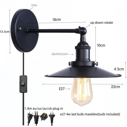 Decorbites™ Industrielles Vintage Steckdosens LED Wandlicht für Badezimmerspiegel Treppenhaus Balkon
