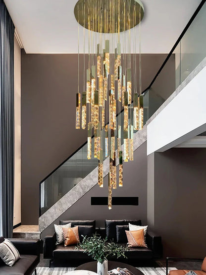 DecorBites™ Crystal Circular Staircase Chandelier for Villa Duplex Foyer Decoration