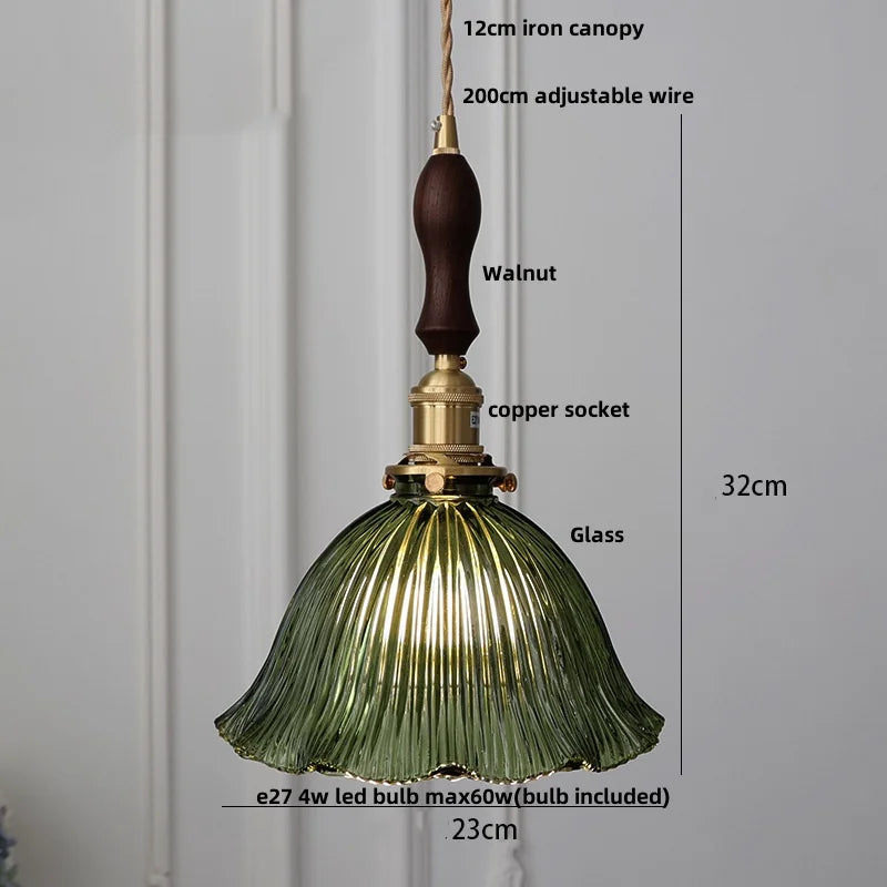 DecorBites™ Green Glass LED Pendant Light | Nordic Modern Copper Knob Switch Hanging Fixture