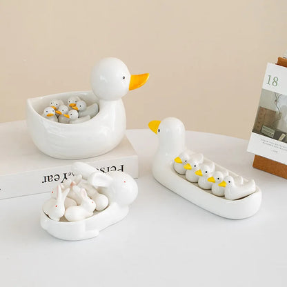 Decorbites™ Entenhaltes-Stäbchenhalter-Tablett Weißer-Hase-Porzellan-Teller Heimdekoration