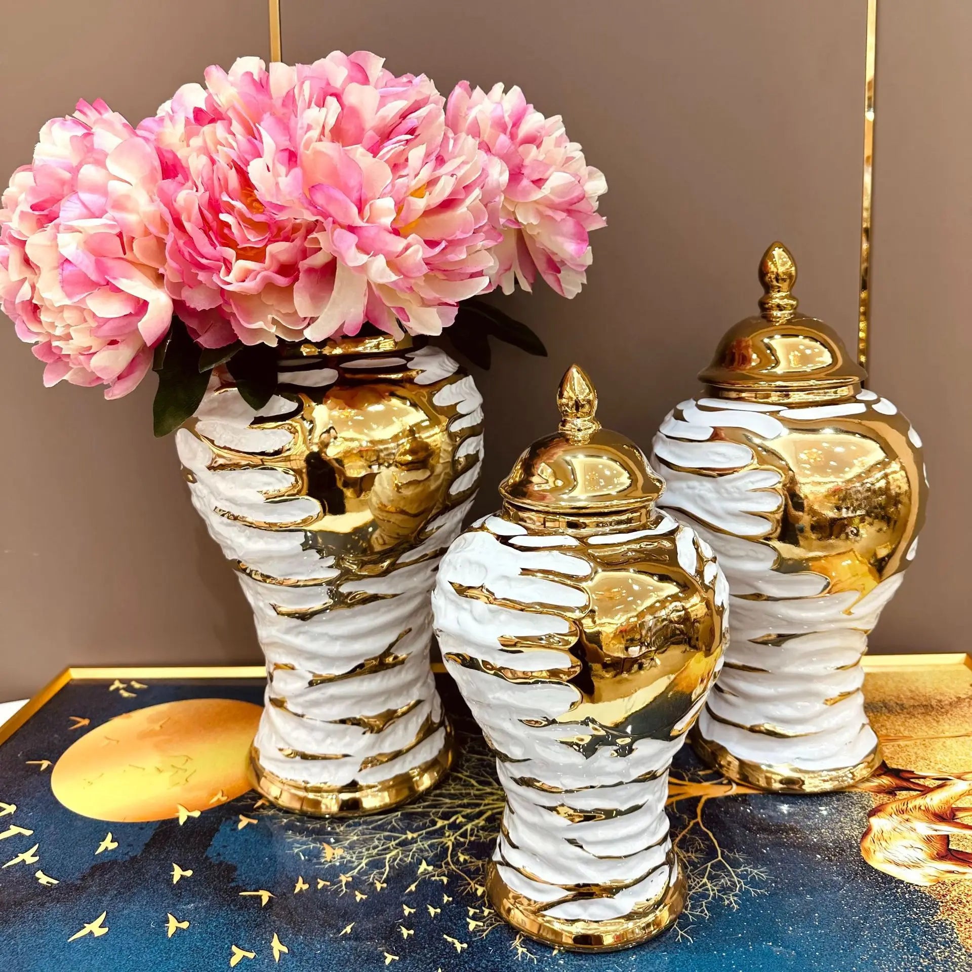 Gold White Ceramic Jar