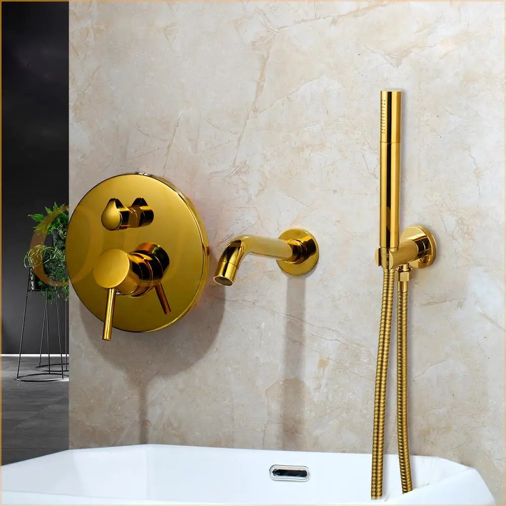 Decorbites™ Bürsten-Gold Badezimmer Dusche Badewanne Armatur Wandmontage Goldplattierter Mischbatterie Hahn