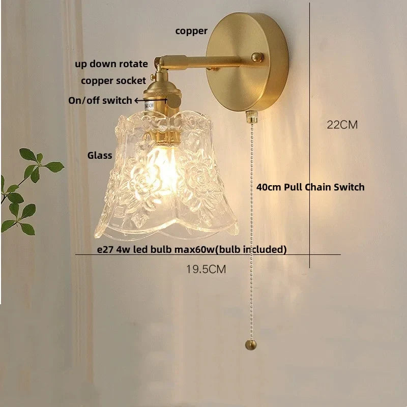 Decorbites™ Grüne Glas-LED-Wandleuchten mit Zugschalter Vintage-Stil Nachttischlampe