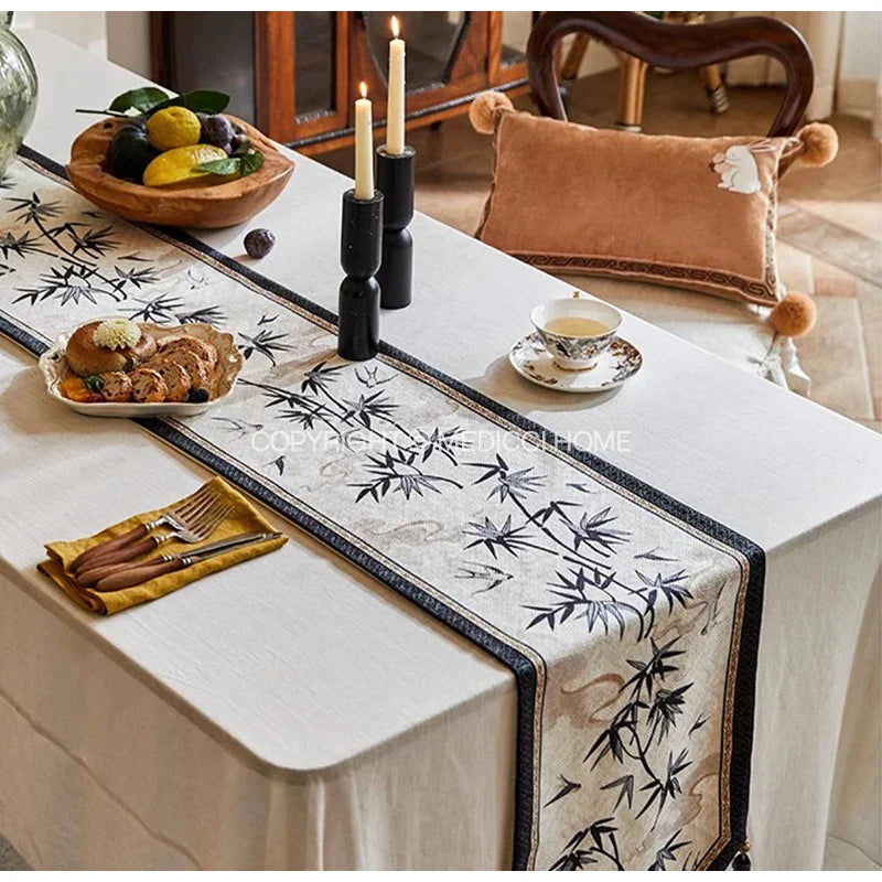 Decorbites™ Bambusblatt-Schwalben-Druck Tischläufer für Chinoiserie Chic Landhaus-Dekoration