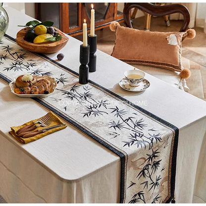 Decorbites™ Bambusblatt-Schwalben-Druck Tischläufer für Chinoiserie Chic Landhaus-Dekoration