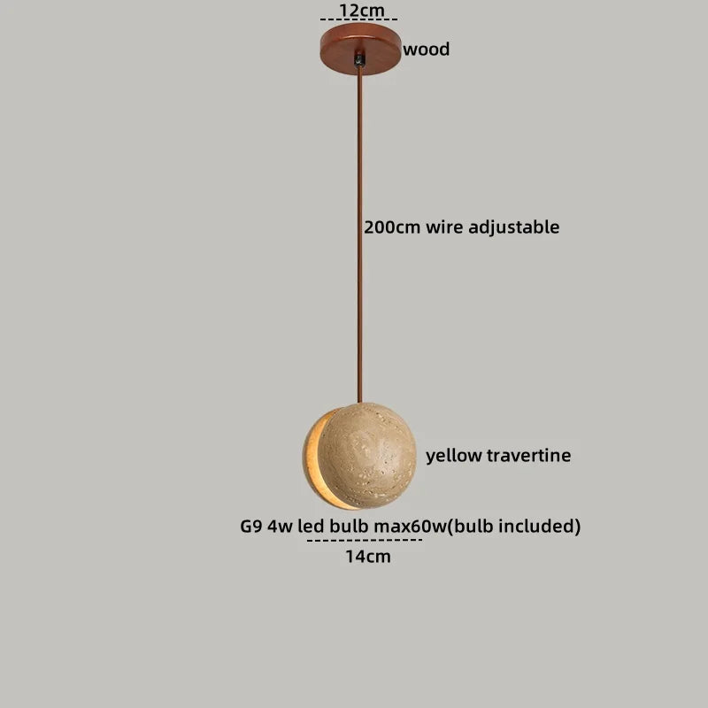 Travertine Globe Pendant Light With White Glass