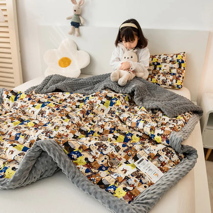 Decorbites™ Baumwoll-Blumendruck Doppelbettdecke | Retro Soothe Kuscheldecke Bettwäsche