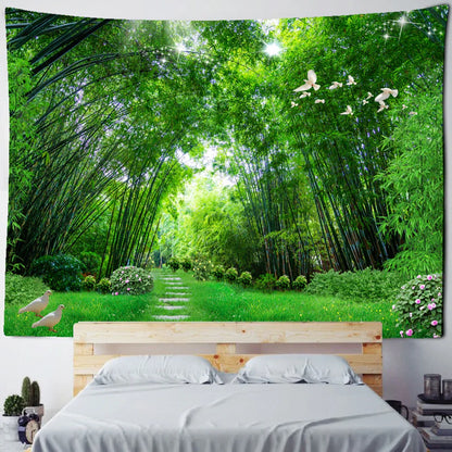 Decorbites™ Bambuswald-Taubenpfad-Gobelin: Hippie-psychedelischer Wandbehang für natürliche Heimdekoration