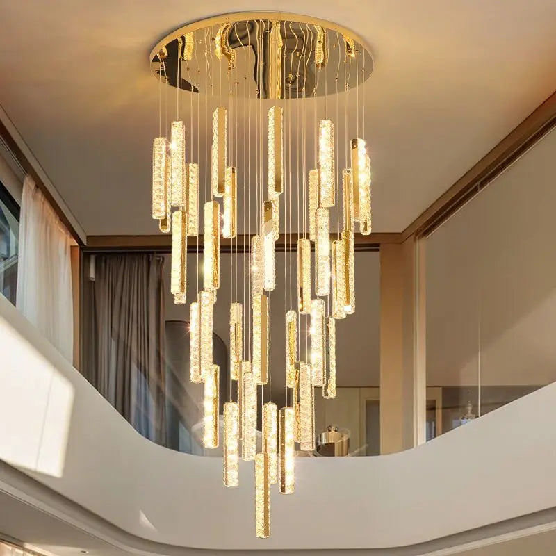 Decorbites™ Kristall-Leuchter: Moderner nordischer Spiral-Treppenaufsatzleuchter, golden/silbern für luxuriöse Esszimmer