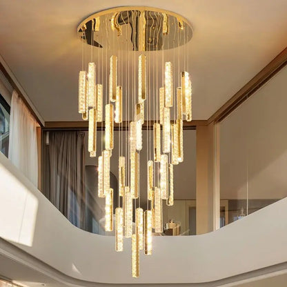 Decorbites™ Kristall-Leuchter: Moderner nordischer Spiral-Treppenaufsatzleuchter, golden/silbern für luxuriöse Esszimmer