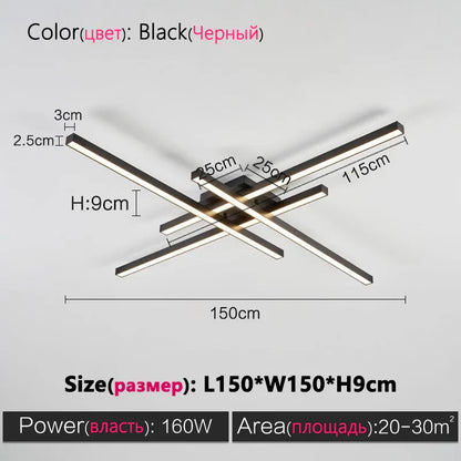 Decorbites™ Schwarze LED-Deckenleuchte Chandelier: Nordisch-minimalistisches Quadrat für Wohnzimmer- und Schlafzimmerbeleuchtung