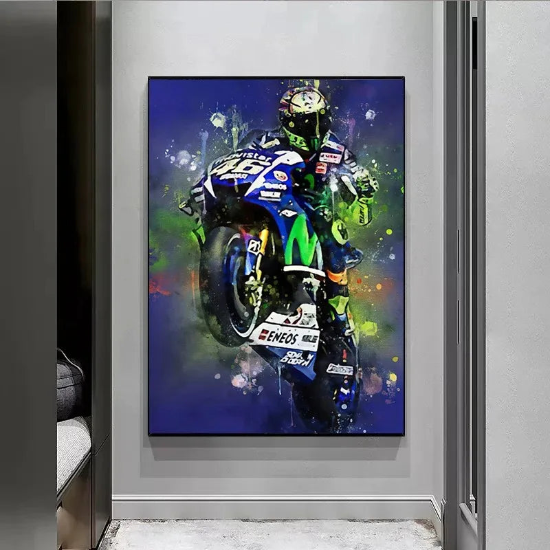 Valentino Rossies Motorcycle Racer Poster Sports Car Racer Portrait Prints Canvas Painting Wall Art for Home Living Room Decor