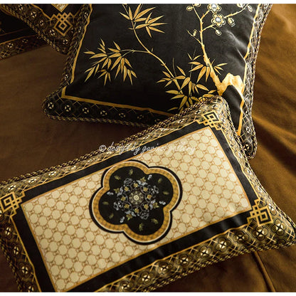 Decorbites™ Bambus Schwarz Gold Lendenkissenbezüge – Orientalischer Chinesischer Stil Luxus 30x50 cm