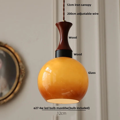 Decorbites™ Bernstein-LED-Hängeleuchte aus Holz und Glas für Loft-Stil, höhenverstellbar