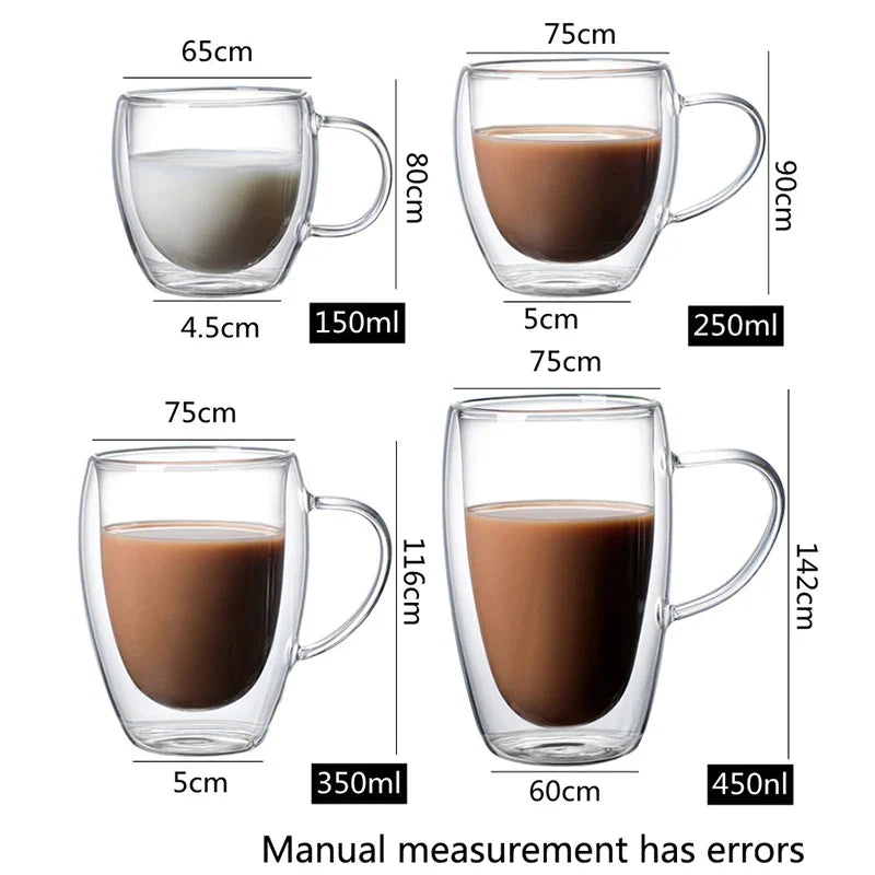 Decorbites™ Doppelwandige Borosilikatglas-Tasse hitzebeständiger Tee-Kaffee-Becher