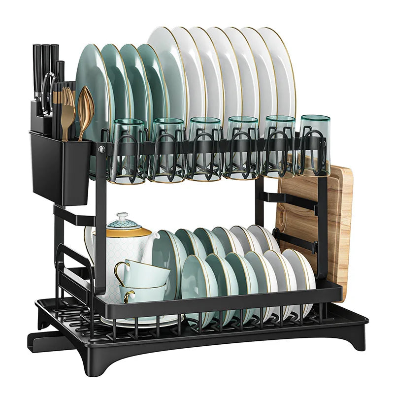Decorbites™ Küchen-Geschirr-Abtropfgestell mit Stäbchenbehälter - Platzsparender Arbeitsplatten-Organizer